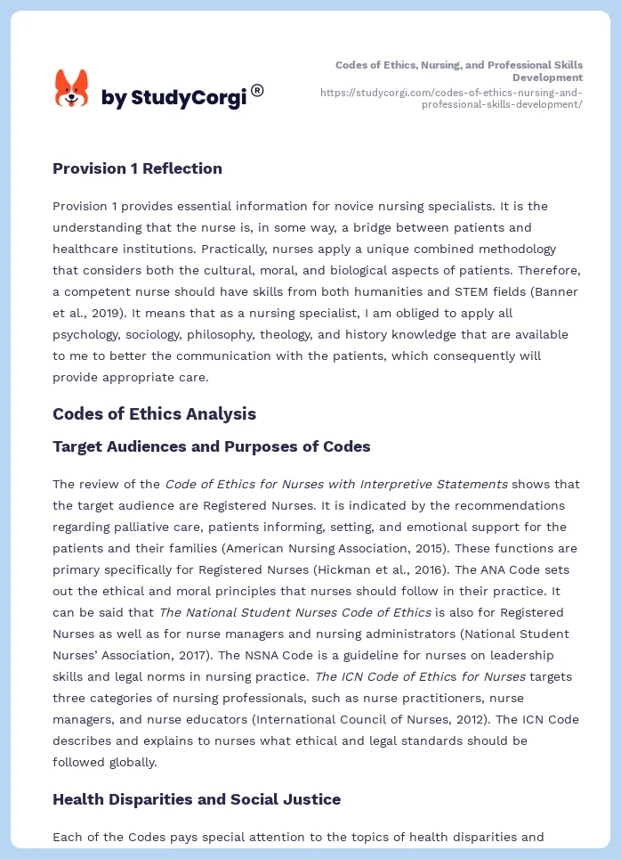 Codes of Ethics, Nursing, and Professional Skills Development. Page 2