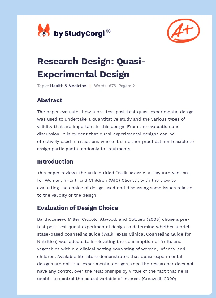 Research Design: Quasi-Experimental Design. Page 1