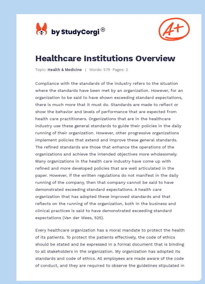 Healthcare Institutions Overview. Page 1