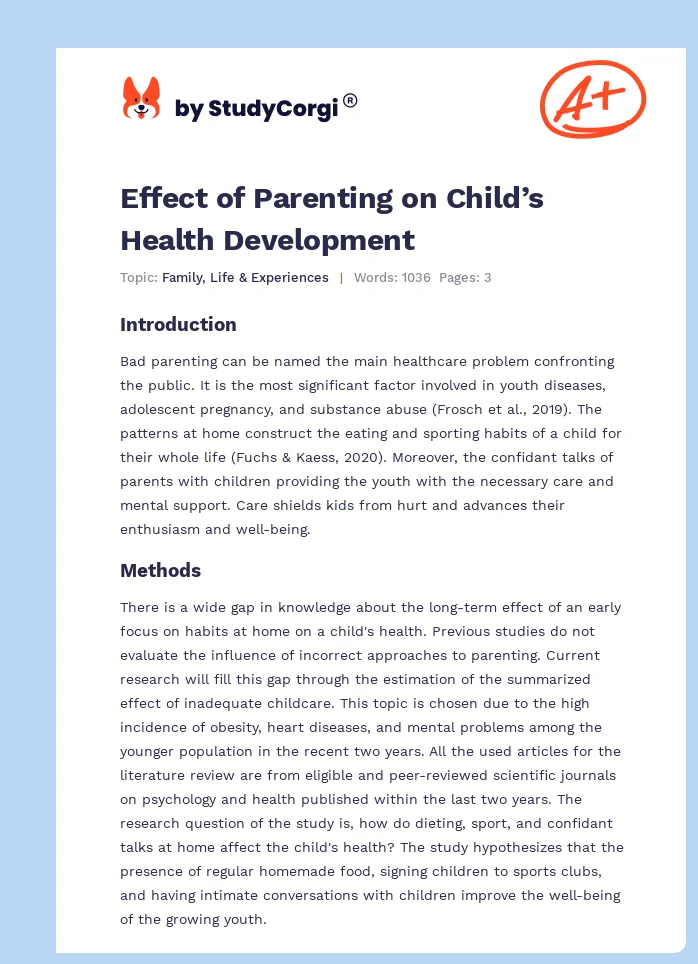 Effect of Parenting on Child’s Health Development. Page 1