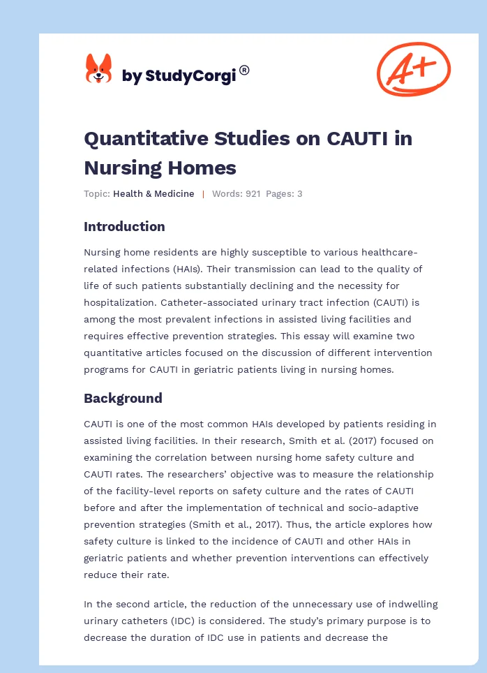 Quantitative Studies on CAUTI in Nursing Homes. Page 1
