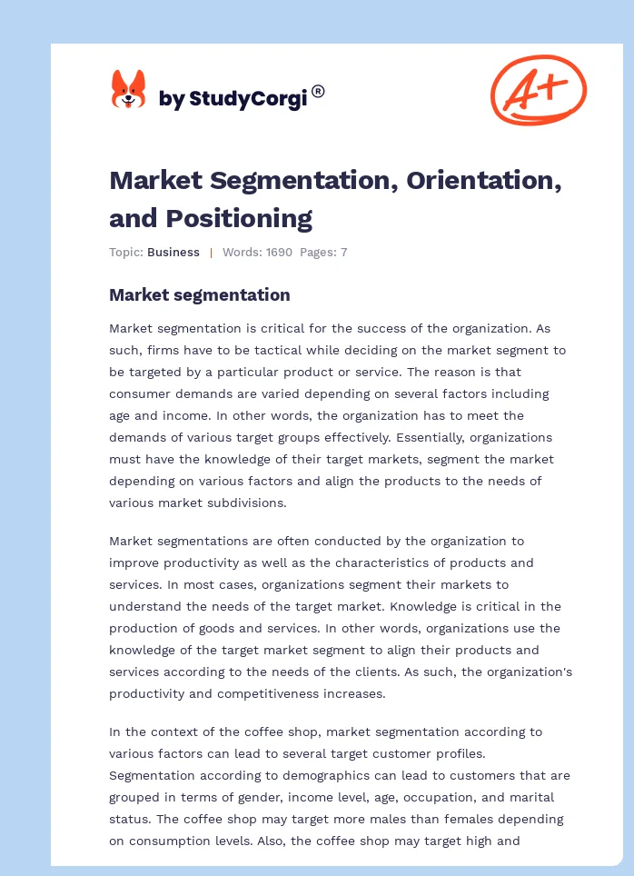 Market Segmentation, Orientation, and Positioning. Page 1
