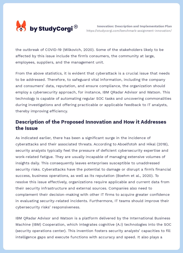 Innovation: Description and Implementation Plan. Page 2