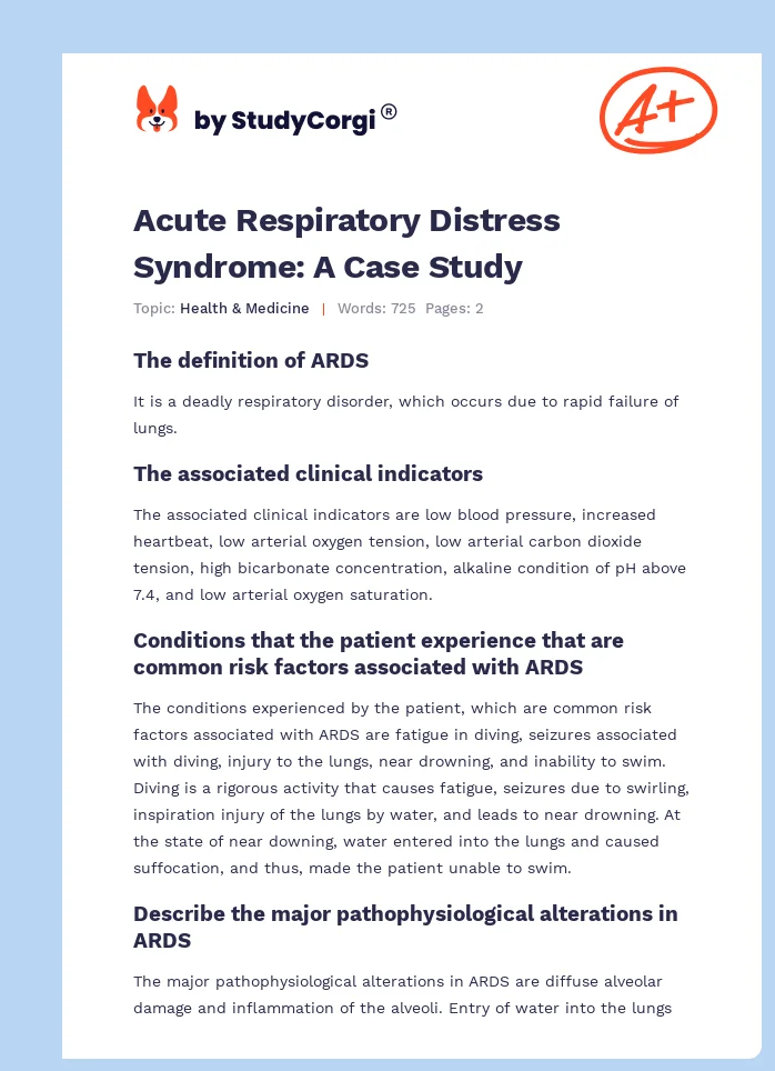 Acute Respiratory Distress Syndrome: A Case Study. Page 1