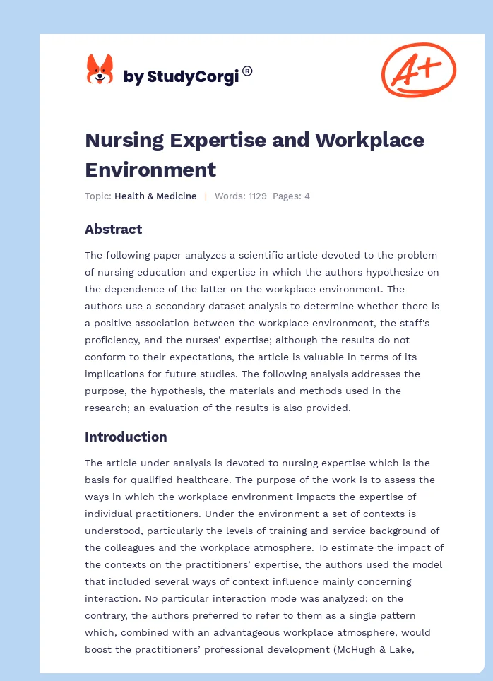 Nursing Expertise and Workplace Environment. Page 1