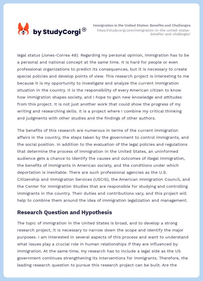 Immigration in the United States: Benefits and Challenges. Page 2