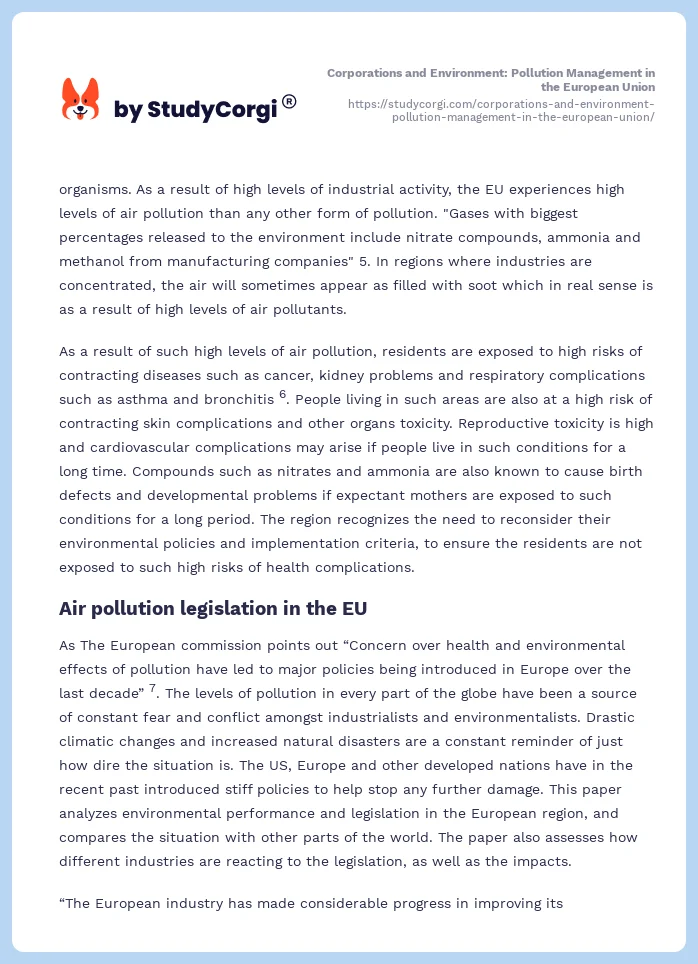 Corporations and Environment: Pollution Management in the European Union. Page 2