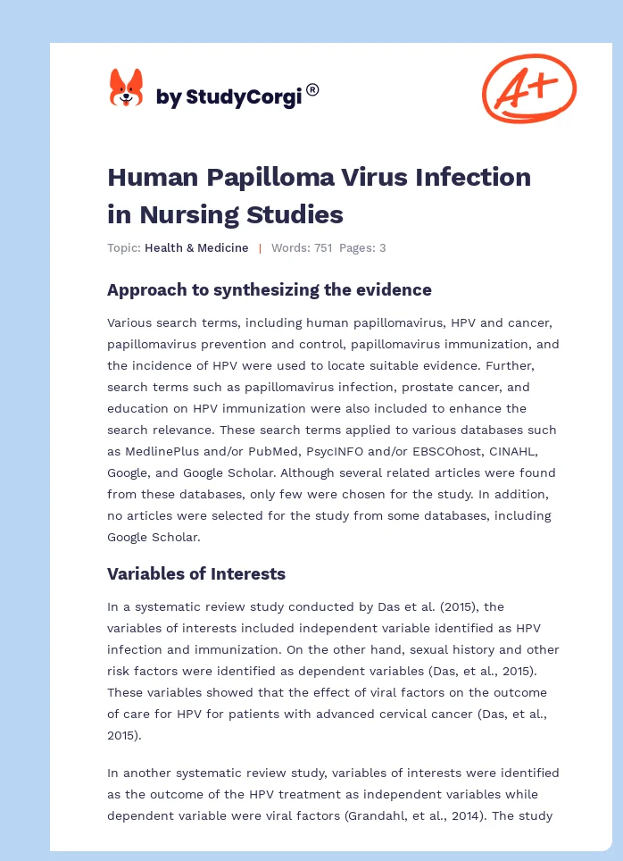 Human Papilloma Virus Infection in Nursing Studies. Page 1