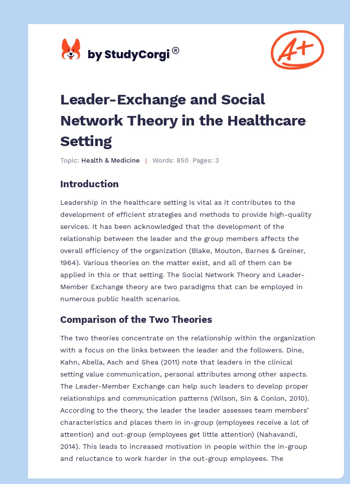 Leader-Exchange and Social Network Theory in the Healthcare Setting. Page 1