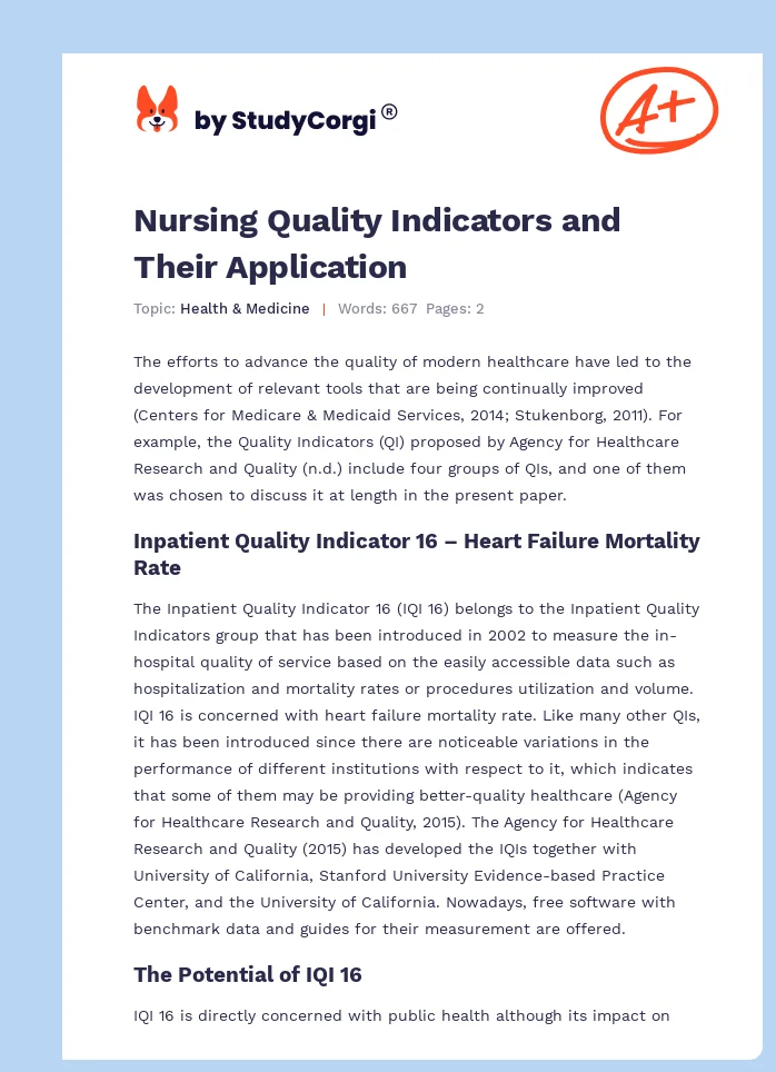 Nursing Quality Indicators and Their Application. Page 1