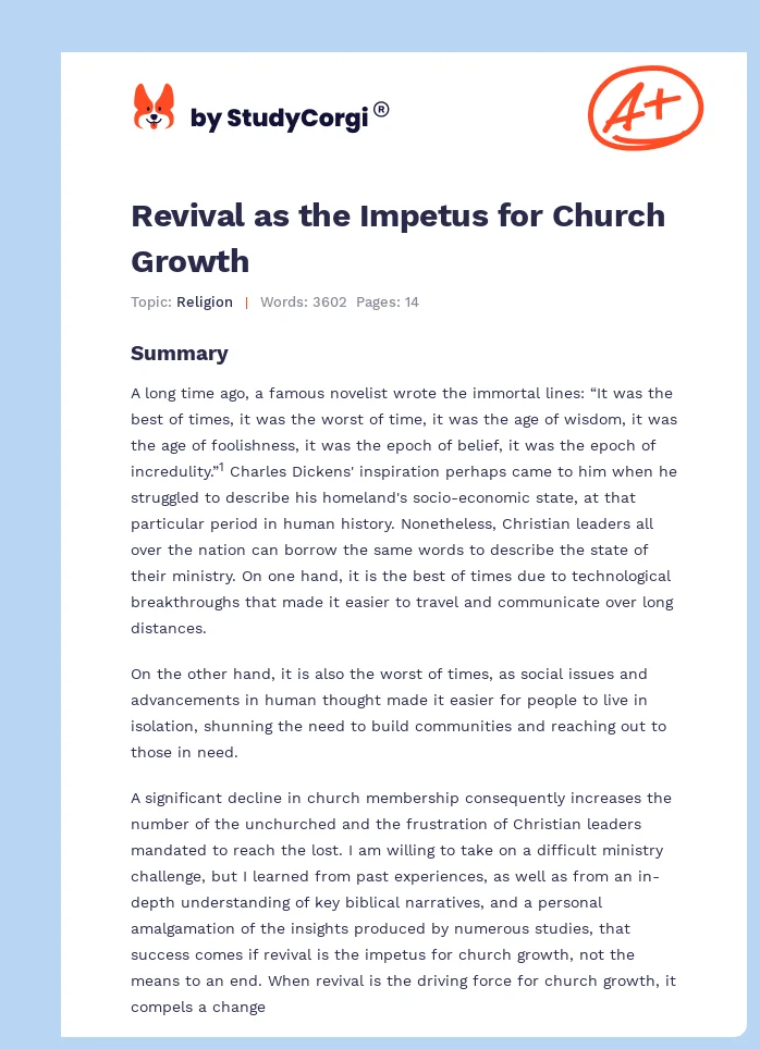 Revival as the Impetus for Church Growth. Page 1