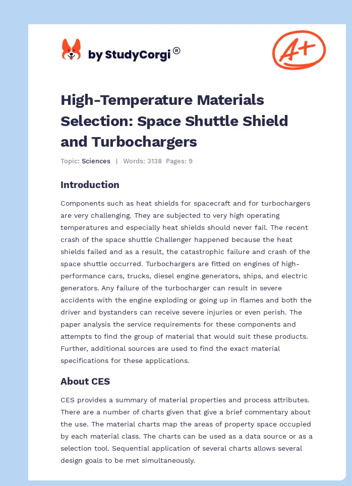 High-Temperature Materials Selection: Space Shuttle Shield and Turbochargers. Page 1