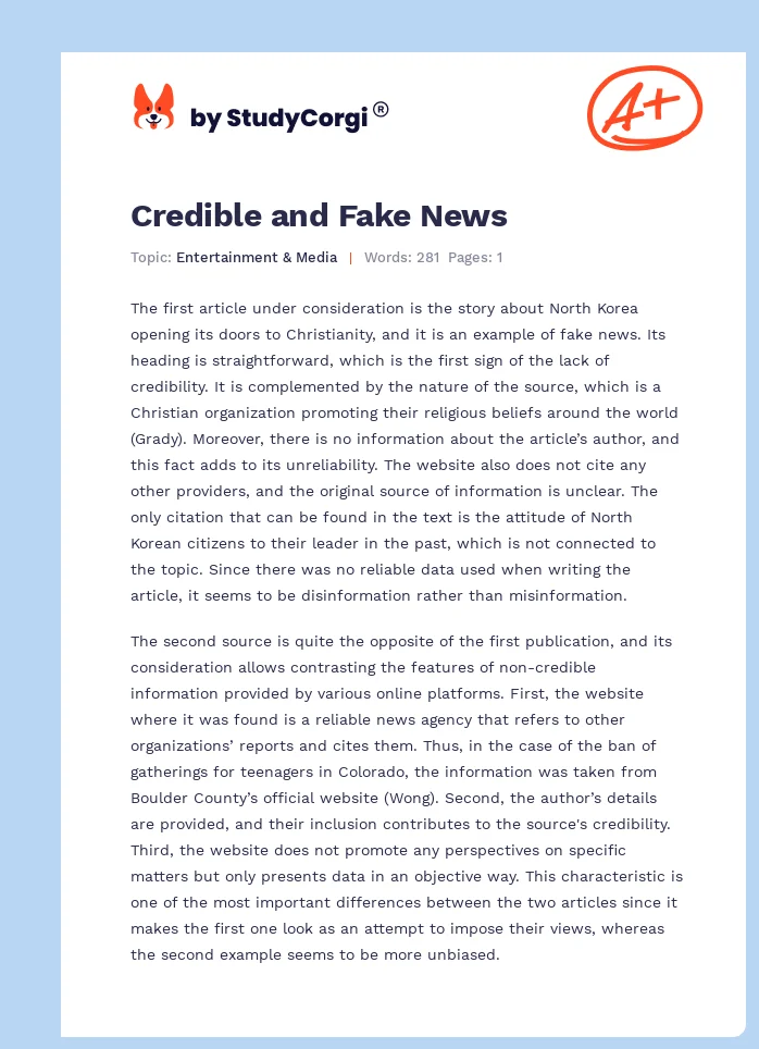 Credible and Fake News. Page 1