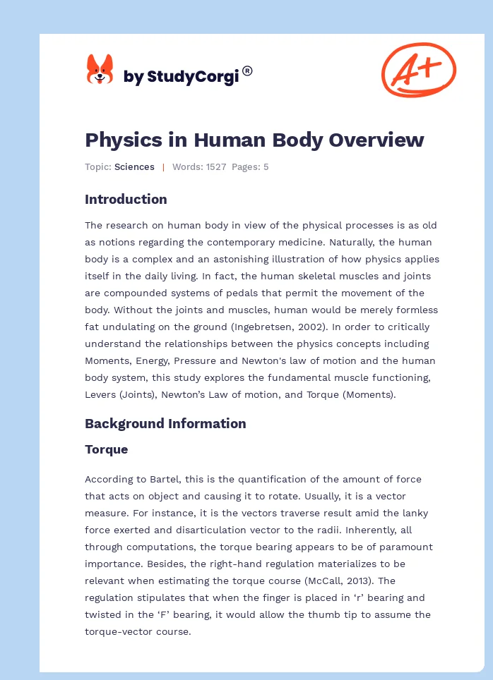 Physics in Human Body Overview. Page 1