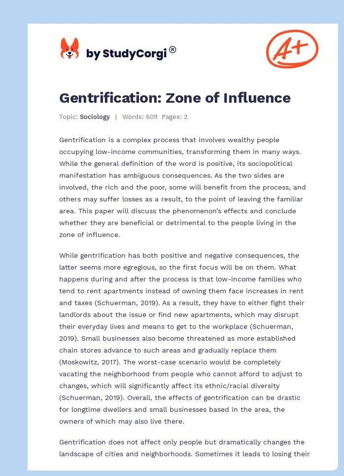 Gentrification: Zone of Influence. Page 1