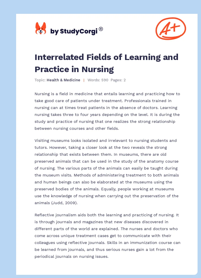 Interrelated Fields of Learning and Practice in Nursing. Page 1
