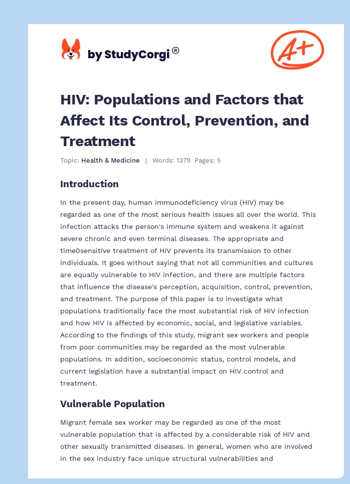 HIV: Populations and Factors that Affect Its Control, Prevention, and Treatment. Page 1