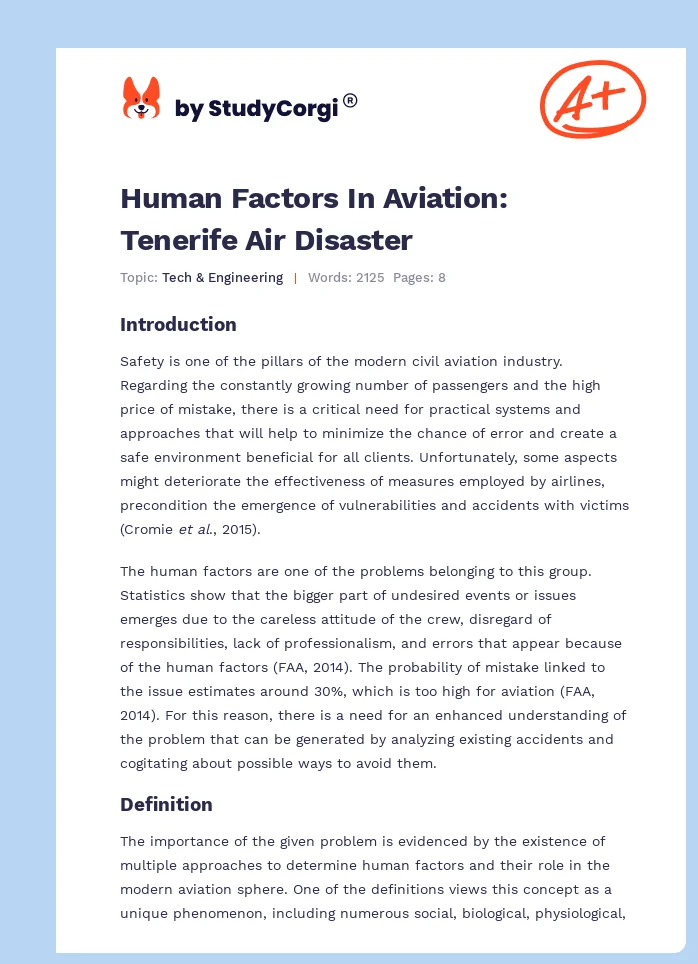 Human Factors In Aviation: Tenerife Air Disaster. Page 1