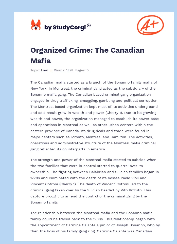 Organized Crime: The Canadian Mafia. Page 1