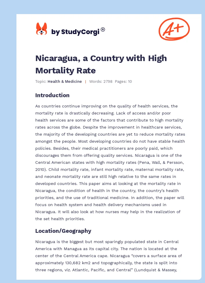 Nicaragua, a Country with High Mortality Rate. Page 1