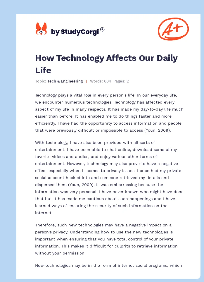 How Technology Affects Our Daily Life. Page 1