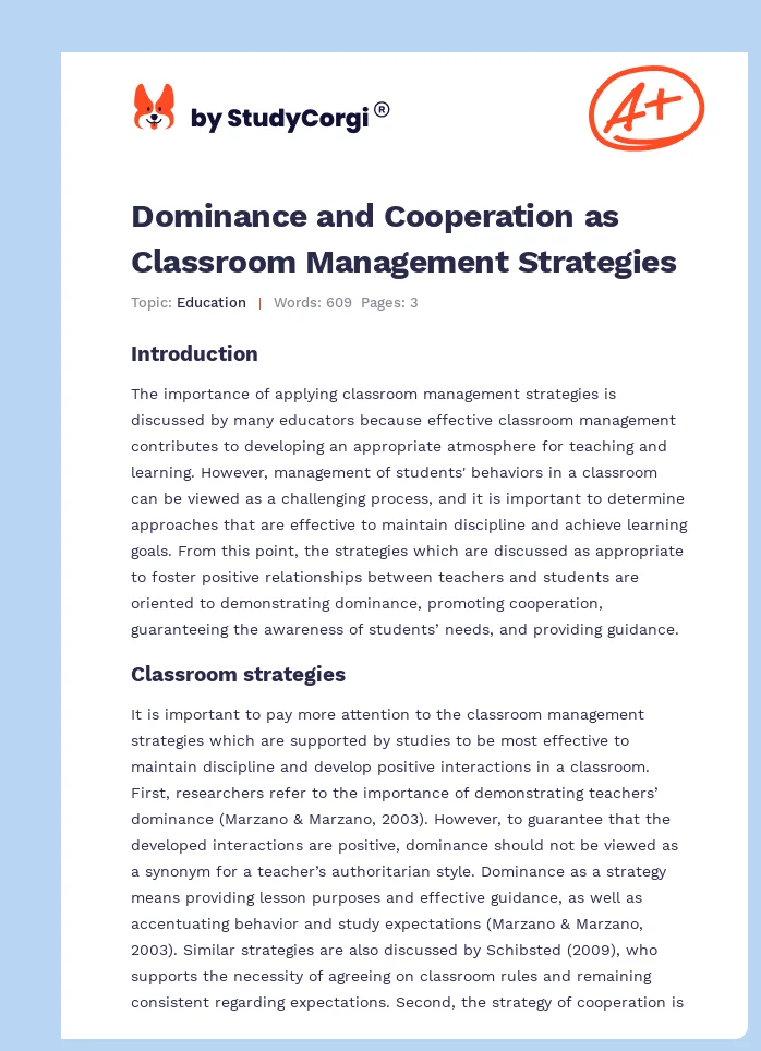 Dominance and Cooperation as Classroom Management Strategies. Page 1