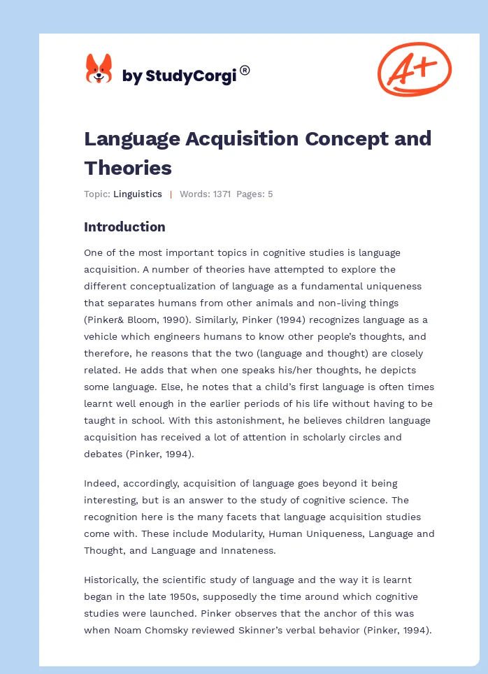 Language Acquisition Concept and Theories. Page 1