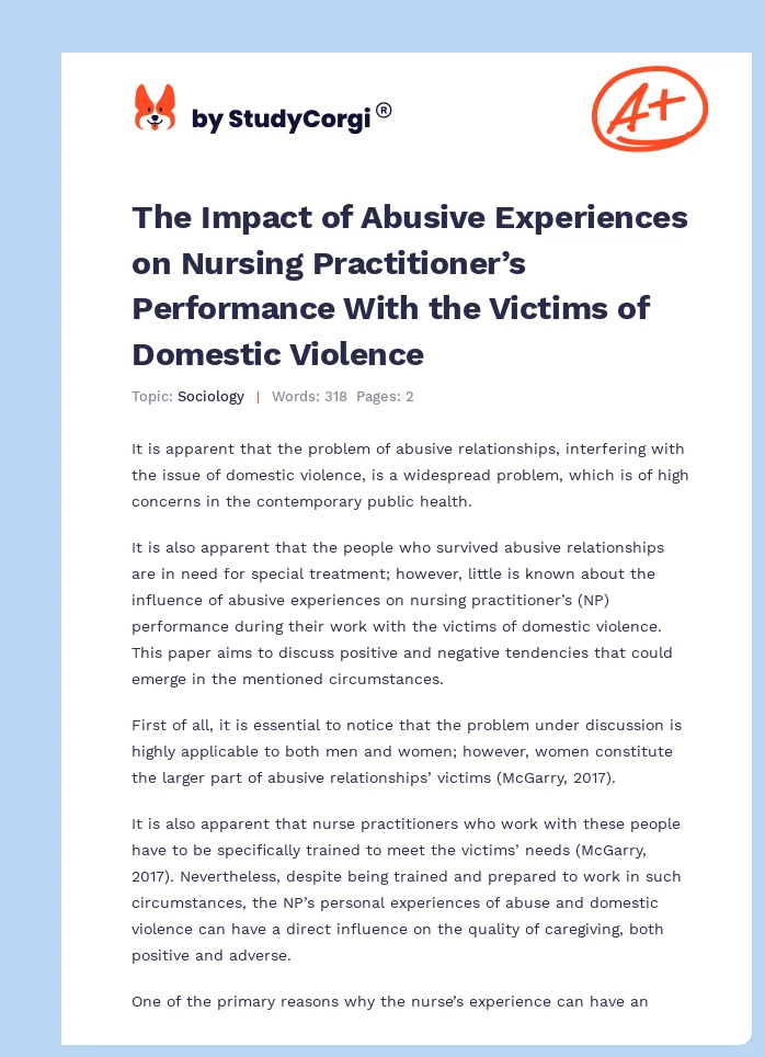 The Impact of Abusive Experiences on Nursing Practitioner’s Performance With the Victims of Domestic Violence. Page 1
