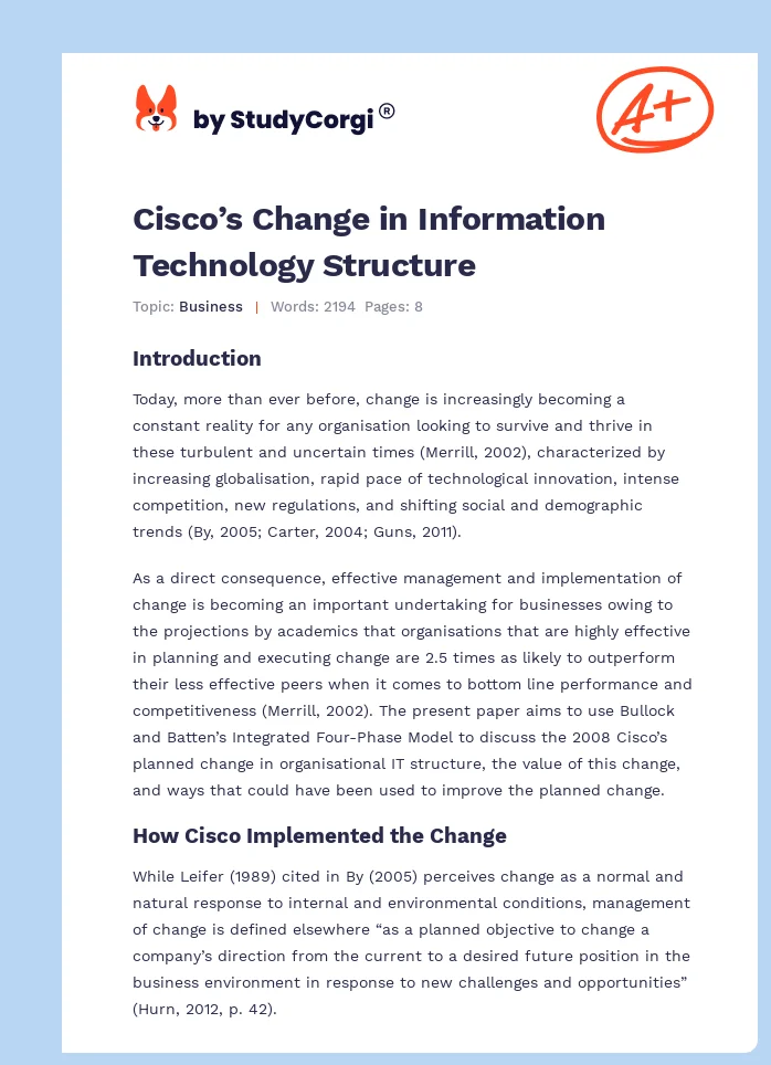 Cisco’s Change in Information Technology Structure. Page 1
