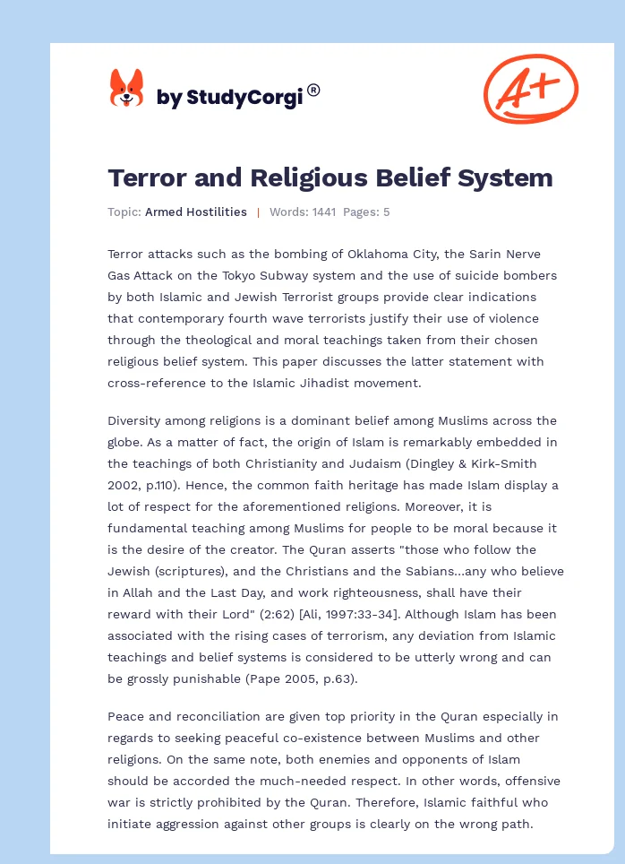 Terror and Religious Belief System. Page 1