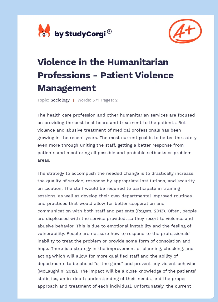Violence in the Humanitarian Professions - Patient Violence Management. Page 1