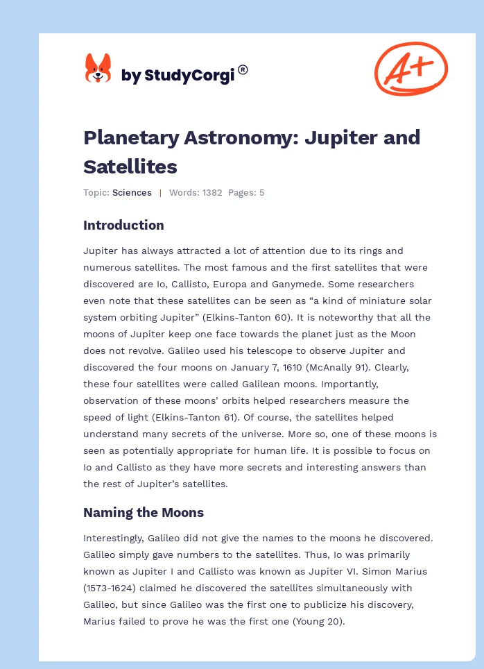 Planetary Astronomy: Jupiter and Satellites. Page 1