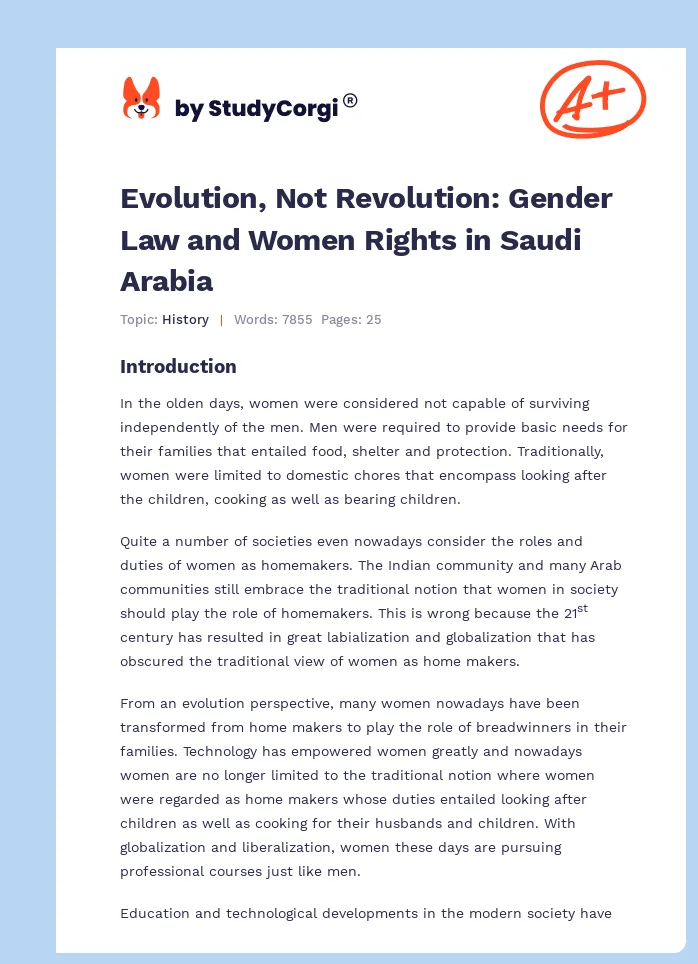 Evolution, Not Revolution: Gender Law and Women Rights in Saudi Arabia. Page 1