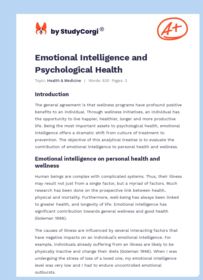 Emotional Intelligence and Psychological Health. Page 1