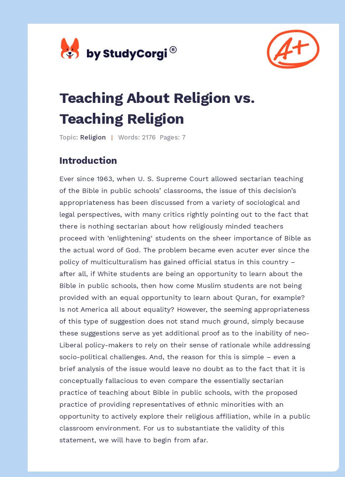 Teaching About Religion vs. Teaching Religion. Page 1
