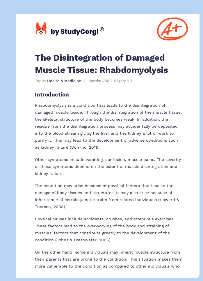 The Disintegration of Damaged Muscle Tissue: Rhabdomyolysis. Page 1