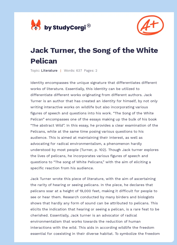Jack Turner, the Song of the White Pelican. Page 1