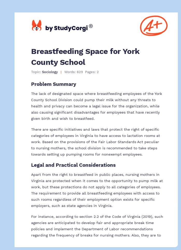Breastfeeding Space for York County School. Page 1