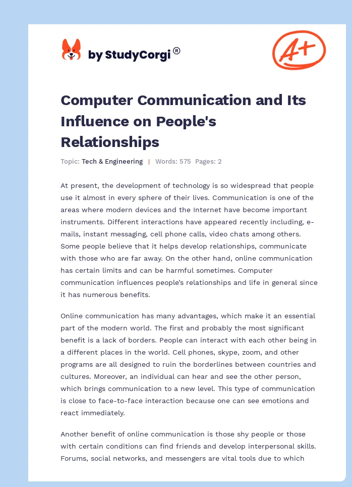 Computer Communication and Its Influence on People's Relationships. Page 1