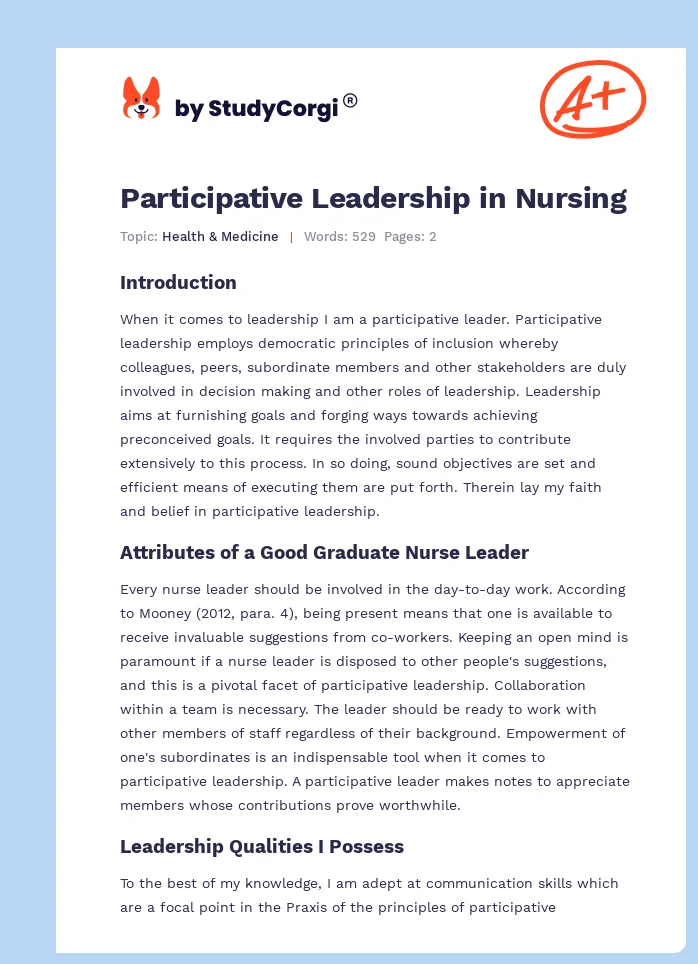 Participative Leadership in Nursing. Page 1