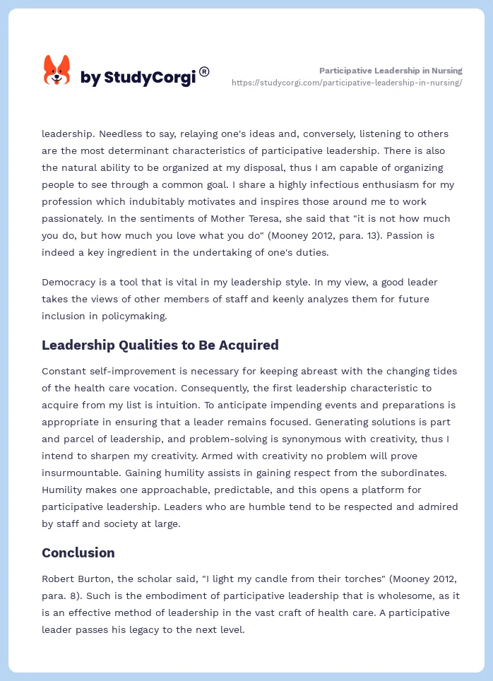 Participative Leadership in Nursing. Page 2
