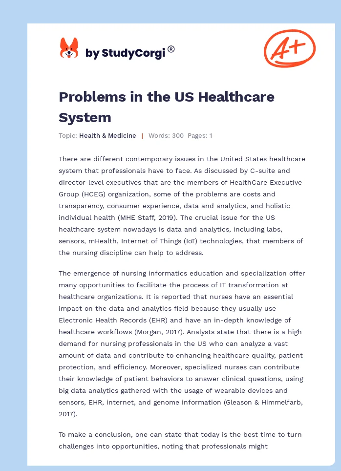 Problems in the US Healthcare System. Page 1