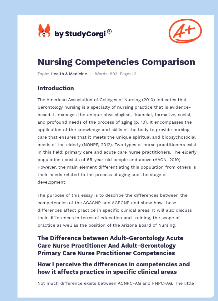 Nursing Competencies Comparison. Page 1