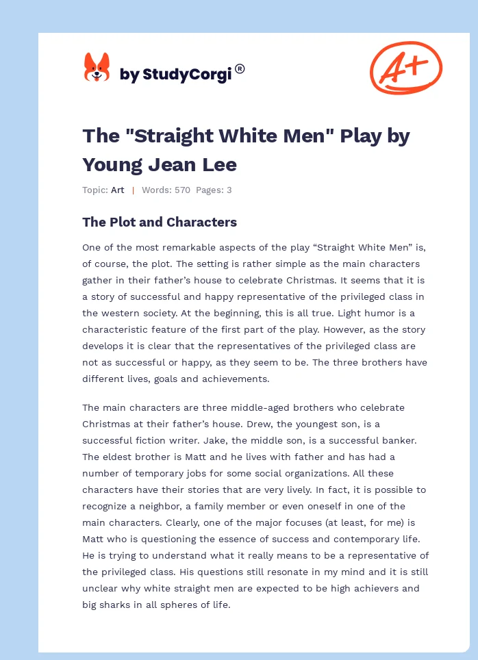 The "Straight White Men" Play by Young Jean Lee. Page 1