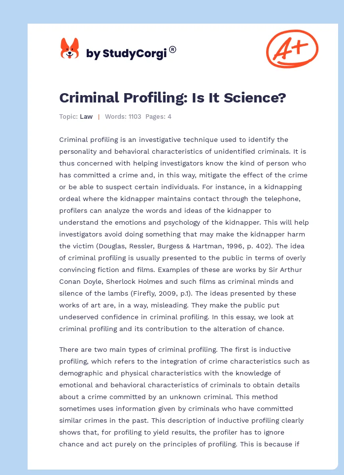 Criminal Profiling: Is It Science?. Page 1