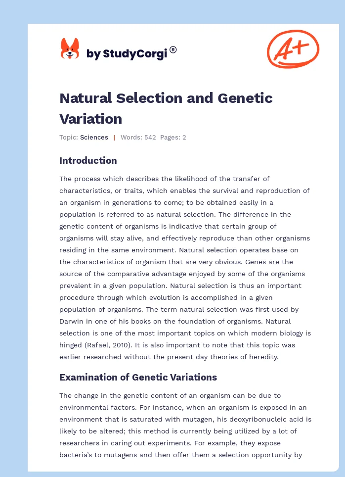 Natural Selection and Genetic Variation. Page 1