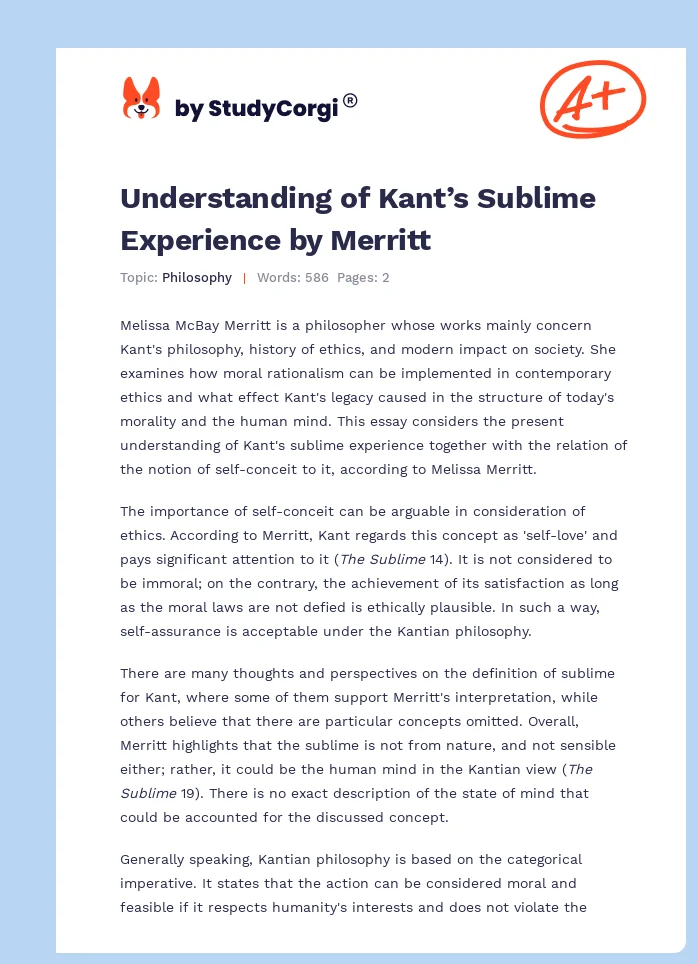 Understanding of Kant’s Sublime Experience by Merritt. Page 1
