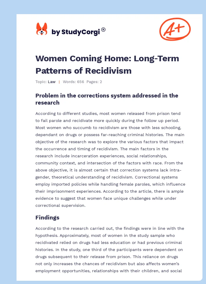 Women Coming Home: Long‐Term Patterns of Recidivism. Page 1