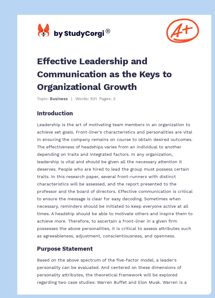Effective Leadership and Communication as the Keys to Organizational Growth. Page 1
