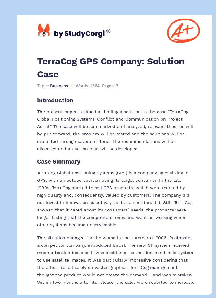 TerraCog GPS Company: Solution Case. Page 1